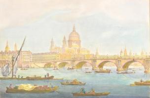 London, view of Balckfriars Bridge and St. Pauls Cathedral, kézzel színezett nyomat, 22x32,5 cm