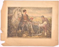 Hermann Lipót (1884-1972): "Társaim arczáról...", Petőfi-illusztráció, színezett rézkarc, ...