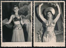 cca 1940-1950 Táncosnő jelmezben, 2 db fotó, egyik hátoldalon sérült, Rutkai szegedi műterméből, 12,5×8,5 cm