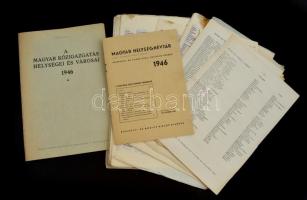 1946 A magyar közigazgatás helységei és városai. Tanulmány, számos kapcsolódó nyomtatvánnyal.