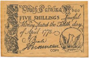 Amerikai Egyesült Államok / Dél-Karolina 1778. 5Sh replika COPY jelzéssel T:I USA / South Carolina 1778. 5 Shillings replica, marked COPY C:UNC