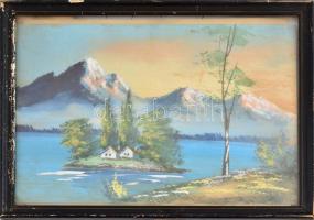 Jelzés nélkül: Hegyvidéki tó. Akvarell, papír. Üvegezett keretben. 26x32 cm