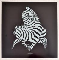 Victor Vasarely (1908-1997): Zebrák. Ofszet nyomat, papír, jelzett a nyomaton. Üvegezett fa keretben, 28×28 cm