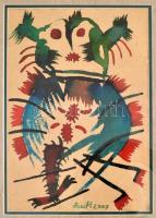 Szeift Béla (1944-2012): Fülesbagoly. Akvarell, papír, jelzett, hátoldalán autográf felirattal, üvegezett fa keretben, 29,5×20 cm