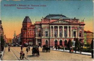 1917 Budapest VIII. Rákóczi út, Nemzeti színház, villamosok (EB)