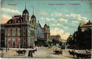 1912 Budapest VI. Nyugati pályaudvar, vasútállomás, villamos (r)