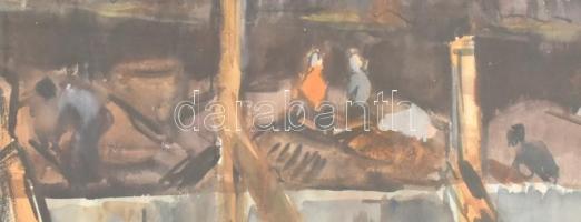 Iván Szilárd (1912-1988): Nagybányai építkezés (új festőiskola alapjai?), 1942. Kréta, akvarell, pap...