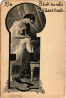 Ein Blick durchs Schlüsselloch, Künstlerpostkarte 8. J. Goldiner; erotic postcard (EM)