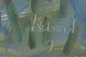 Kunt Ernő (1920-1994): Színes táj, 1993. Olaj, farost. Jelzett. 57x76 cm / Ernő Kunt (1920-1994): Co...