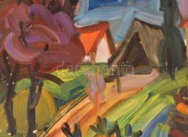 Kunt Ernő (1920-1994): Színes táj, 1993. Olaj, farost. Jelzett. 57x76 cm / Ernő Kunt (1920-1994): Co...