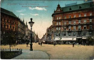 1914 Budapest VIII. Baross tér és Rákóczi út, Központi szálloda, étterem és kávéház, villamos (EK)