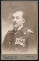 cca 1900 Osztrák-magyar hajóstiszt portréfotója, számos kitüntetéssel, Bp., Goszleth István-ny., 10x6 cm