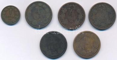 1858B 1kr Cu + 1861B 4kr Cu + 1868KB 4kr Cu (2x) + Ausztria 1861A 4kr Cu (2x) T:2-3