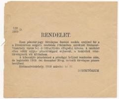 Hódmezővásárhely 1919.03.31. 100K "Hódmezővásárhelyi Takarékpénztár" pénztárjegye, egy old...