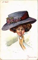 1909 A Demi, Lady smoking cigarette, K.V.T. Bp., litho, s: Posner (worn corners)
