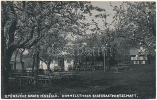 Sopron, Istenszéke Bader vendéglő, kert, méhkaptárok. Kövesi fényképész / Himmelsthron Badegastwirtschaft. photo