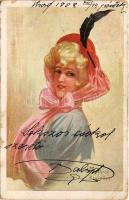 1908 Lady in hat (worn corners)