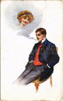Romantic couple, smoking, Wildt & Kray, N.W. series No. 2266 (worn corners)