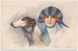 Lady with dog, GMA No. 1763-4. s: E. Colombo (tear)