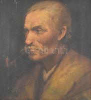 Bihari Sándor (1855-1906): Férfi portré. Olaj, vászon, jelzett. Régi, díszes sérült fa keretben. 41,5x38 cm