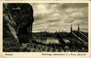 1928 Budapest XI. Gellért-hegyi lourdesi barlang, Magyarok Nagyasszonya sziklatemplom, Ferenc József híd (kis szakadás / small tear)