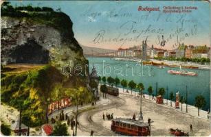 1914 Budapest XI. Gellért-hegyi lourdesi barlang, Magyarok Nagyasszonya sziklatemplom, villamos (EB)