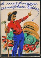 cca 1920-1930 Amberg József (1890-1972?): A műtrágya termésfokozó hatása, plakátterv, akvarell, karton, a hátoldalon pecséttel jelzett, a hátoldalon Globus Nyomdás bélyegzéssel, 22x16 cm