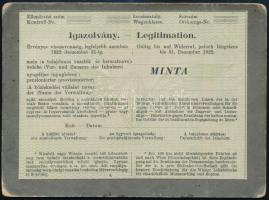 cca 1910-1918 Utazási igazolvány minta, német és magyar nyelven, kopott, 10x14 cm