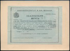 cca 1900-1910 M. Kir. Vasuti és Hajózási Főfelügyelőség utazási igazolvány mintája, 12x17 cm