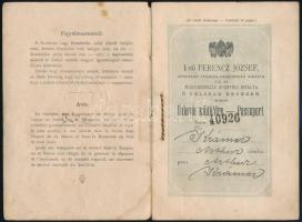 1897 Osztrák-Magyar útlevél vasesztergályos részére, egy felülbélyegzett 15 kr okmánybélyeggel, beje...