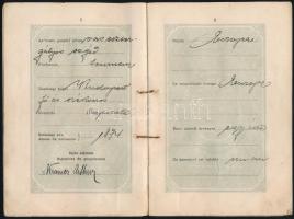 1897 Osztrák-Magyar útlevél vasesztergályos részére, egy felülbélyegzett 15 kr okmánybélyeggel, beje...