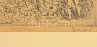 Varga Nándor Lajos (1895-1978): Háború I. Rézkarc, papír, jelzett, 21x11 cm