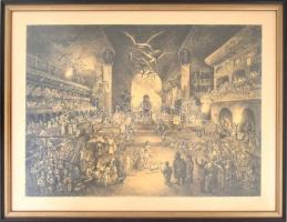 Némethy Sándor (1955-): A bolondok királya törvényt ül. Tus, papír, jelezve jobbra lent. Kiállítva: ...