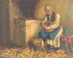 Horváth G. Andor (1876-1966): Tengerihántás. Olaj, vászon.Sérült historizáló stílusú fa keretben, 44,5×50 cm