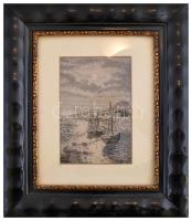 Antik üvegezett, paszpartuzott fa keretben goblejn. Látható méret: 26x19 cm. Paszpartu méret: 18,5×1...