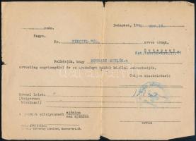 1944 Svéd Vöröskereszt Gyermek Osztályának felkérése orvos részére, a megjelölt személy megvizsgálására,1944. nov. 15. hajtott.