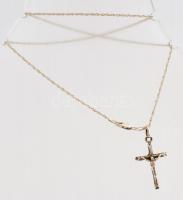Ezüst(Ag) dupla szemes anker nyaklánc, korpuszos kereszt függővel, jelzett, h: 40,5 cm, 3,4×1,8 cm, ...