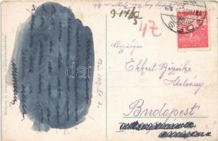 1917 Dés, Dej; M. kir. állami főgimnázium, hirdetőoszlop, utca / grammar school, street, advertising...