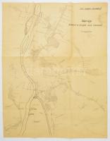 1945 Budapest és környéke vasúti hálózatának vázrajzának térképe, rajta MÁV vonalakkal, B.Sz.K.Rt. és B.H.É.V. vonalakkal, iparvágányokkal is, 75x60 cm
