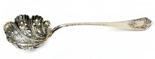 Ezüst(Ag) kagylós cukorszóró kanál, jelzett, h: 18 cm, nettó: 45,6 g