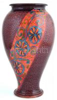 Dekoratív, nagy méretű váza, mázas kerámia, jelzés nélkül, apró kopásnyomokkal, m: 35 cm