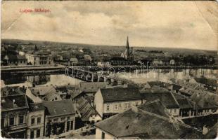 1911 Lugos, Lugoj; látkép, híd, üzletek. Sziklai Lajos kiadása / general view, bridge, shops (EB)