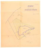 1946 Barbacs gazdasági térképe, 1:7200, rajta a Barbacsi tóval, nyomtatott térkép, kézzel színezett, rajzolt részekkel, 41x35 cm