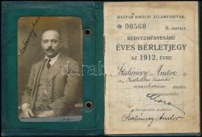 1912 Magyar Királyi Államvasutak által kiállított kedvezményes árú éves fényképes bérletjegy