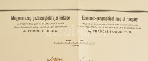 1928 Magyarország gazdaságföldrajzi térképe, dr. Teleki Pál gróf, és dr. Cholnoky Jenő közreműködésé...