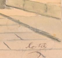 Olvashatatlan jelzéssel: Távolban a vitorlás. Akvarell,  papír. Üvegezett fa keretben. Hátoldalán Ho...