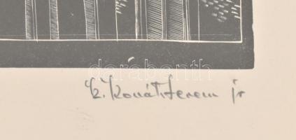 Dr. Székelyudvarhelyi Kováts Ferenc (1913-1997): Roma, Via Gulia. Linómetszet, papír, jelzett, üvege...