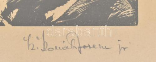 Dr. Székelyudvarhelyi Kováts Ferenc (1913-1997): Rahó (Kárpátalja). Linómetszet, papír, jelzett, üve...