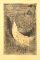Láng Rudolf (1904-1991): Kakas és tyúkok. Rézkarc, papír, jelzett, 42,5×30,5 cm