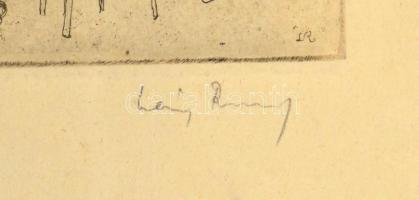 Láng Rudolf (1904-1991): Jelmeztervező. Színes rézkarc, papír, jelzett, 43×30,5 cm